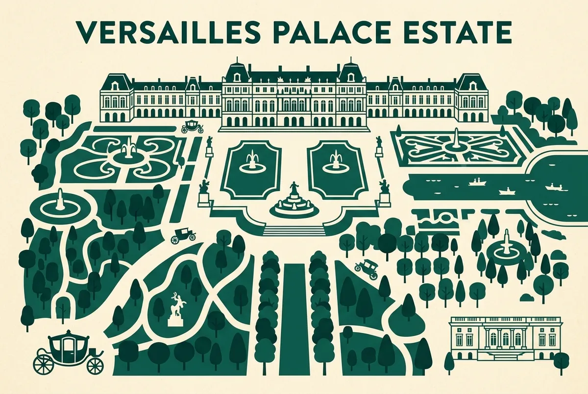 illustrated map of Versailles highlights for Skip-the-Line Versailles Tickets Explained, versailles skip the line tickets