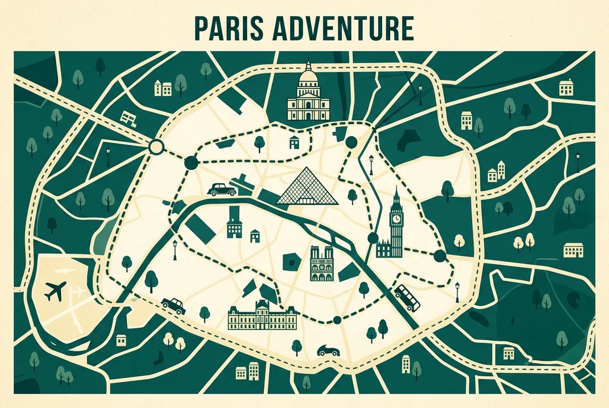 Simple flat infographic mapping the main rooms covered by the Versailles virtual tour as labeled boxes connected by a path line, minimalist style, generic room labels only, virtual tour of versailles room map